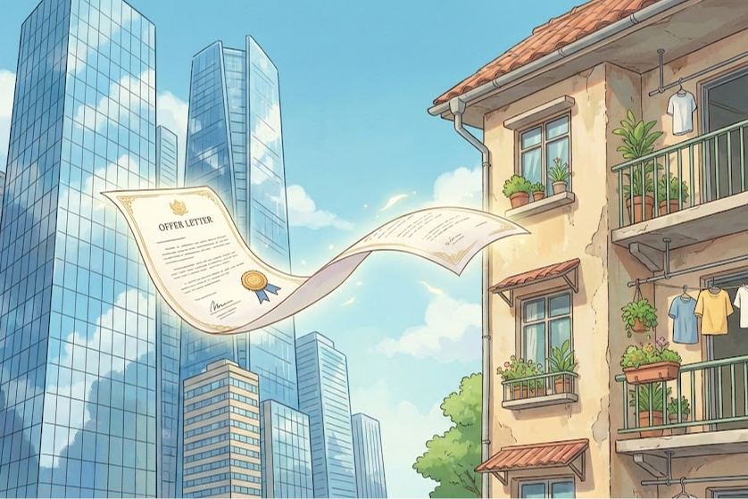 图片内容是一个offer飞到居民楼