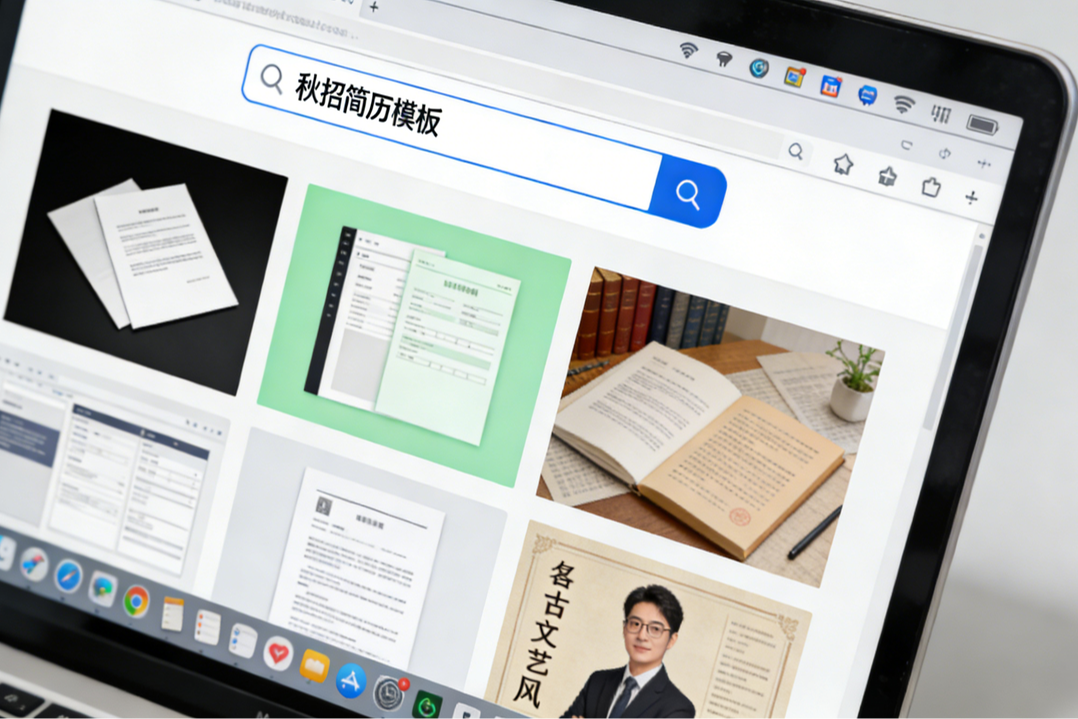 图片为学生在搜索引擎上搜索秋招简历模板
