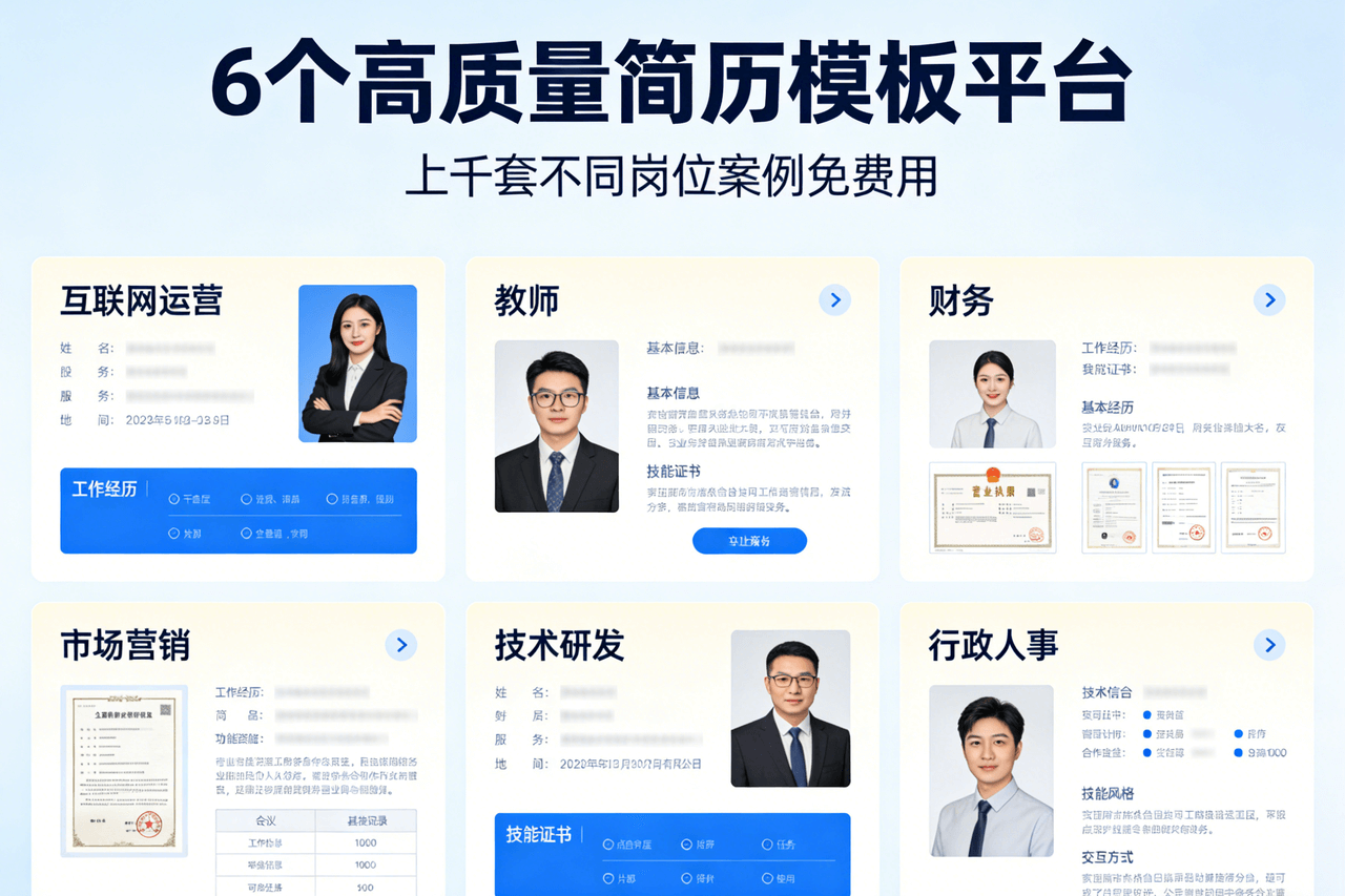 6个高质量简历模板平台，上千套不同岗位案例免费用