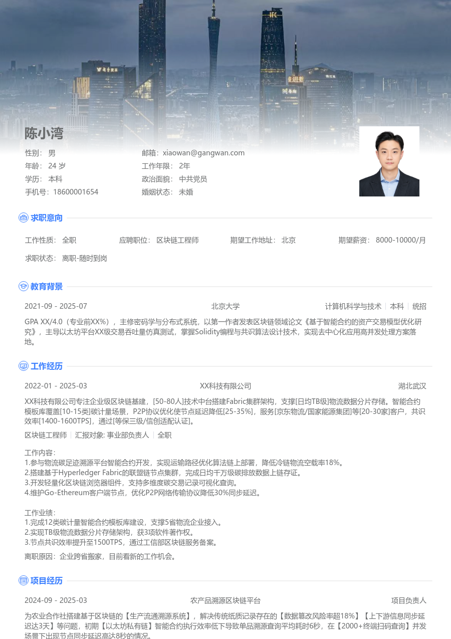 在校生区块链工程师格调简历模板