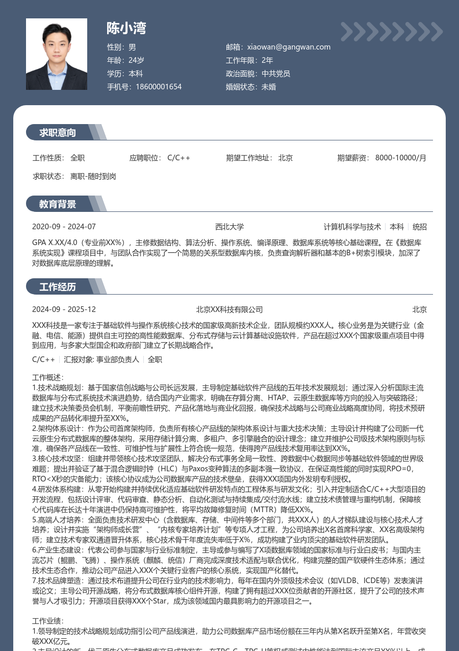 资深C/C++简约简历模板