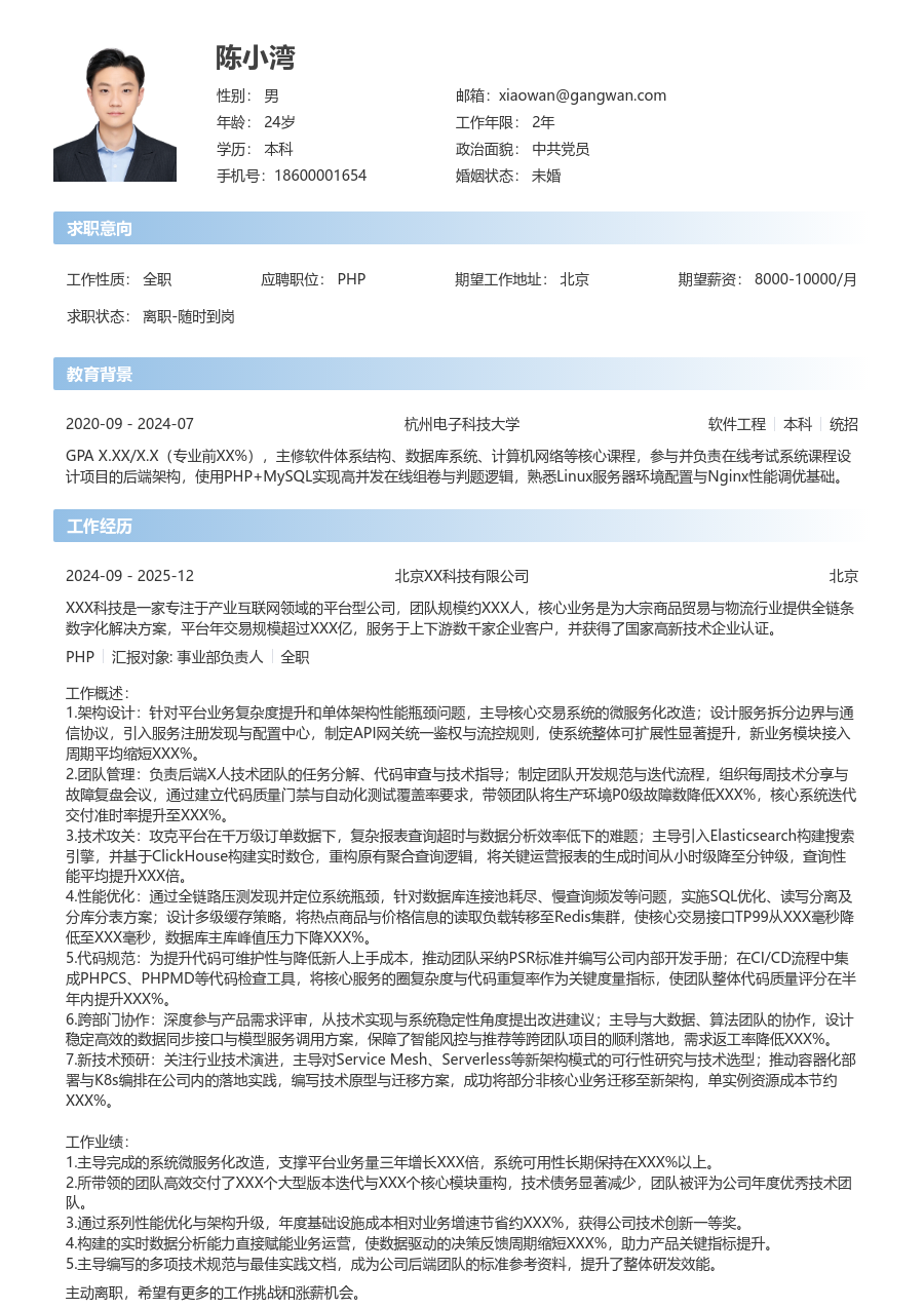 高级PHP创新简历模板