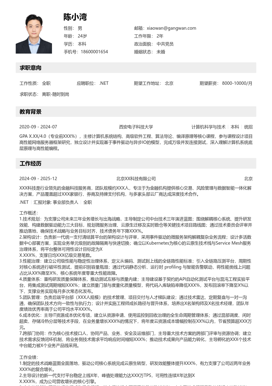 资深.NET亲和简历模板