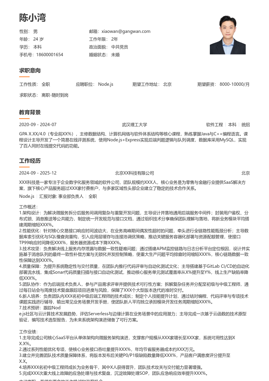 资深Node.js通用简历模板