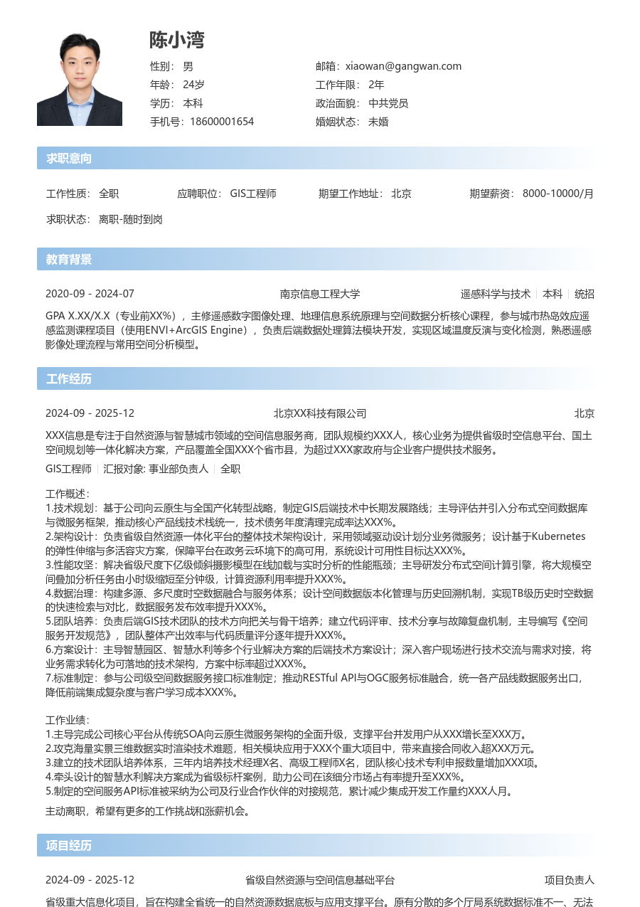 资深GIS工程师创新简历模板