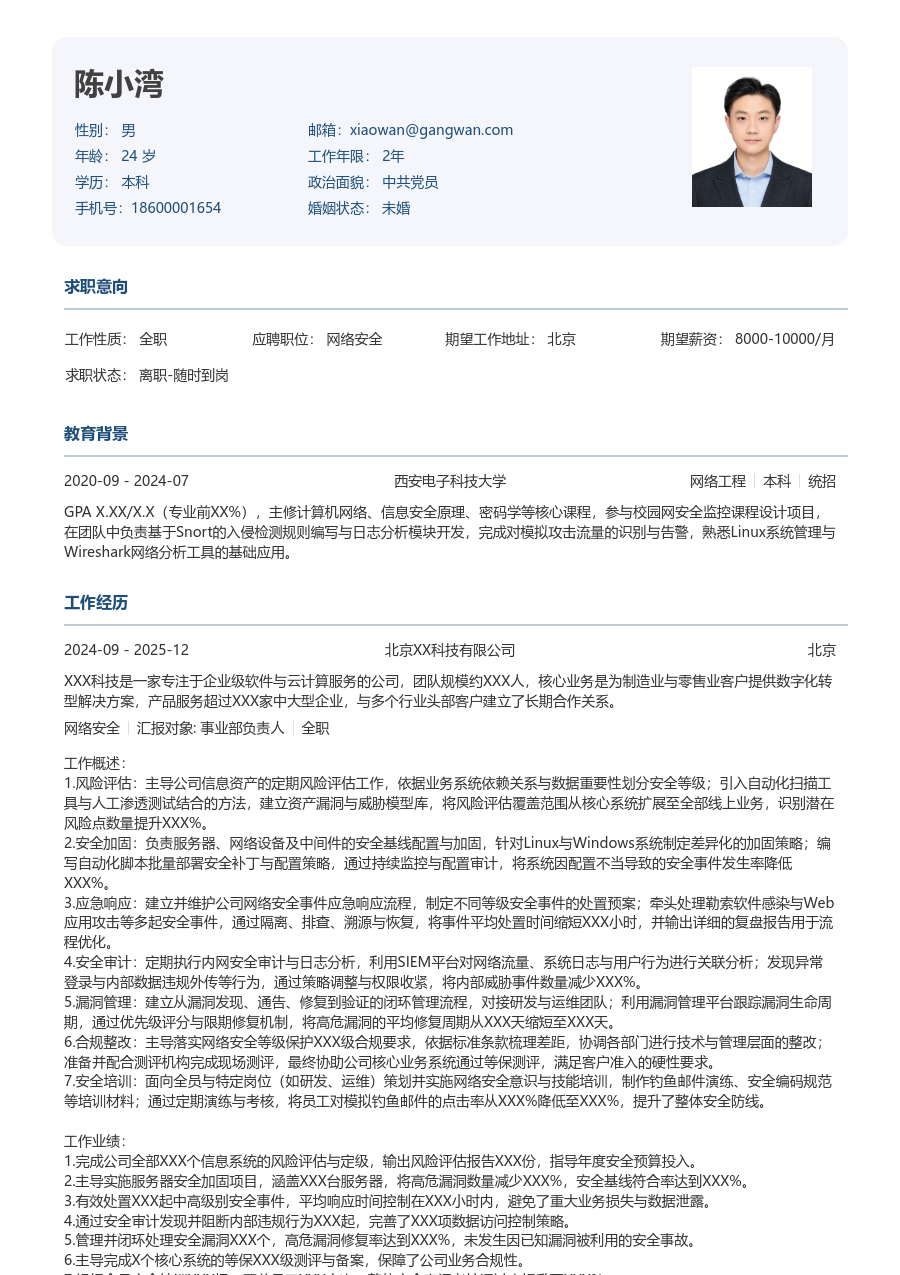 资深网络安全利落简历模板