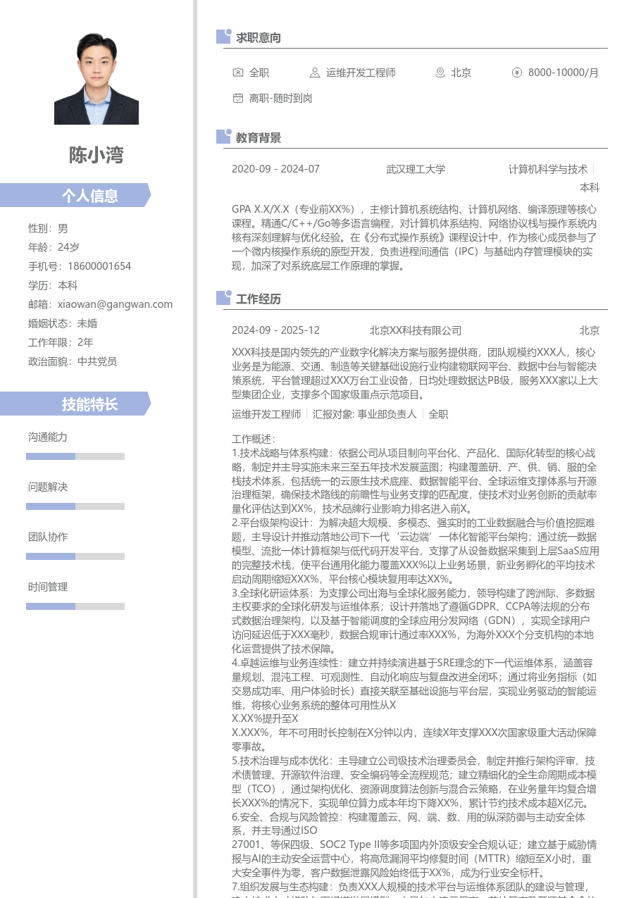 资深运维开发工程师新颖简历模板