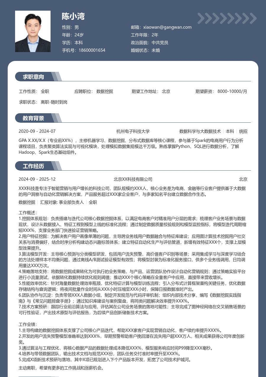 高级数据挖掘整洁简历模板