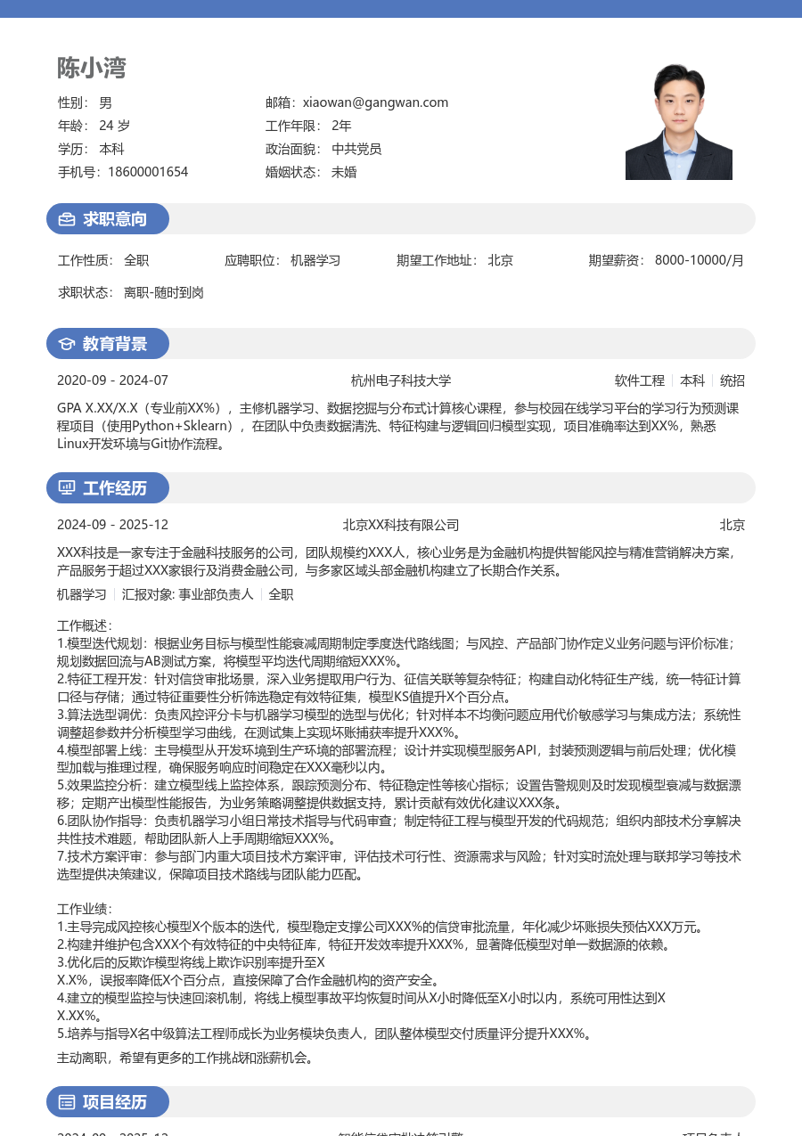 资深机器学习商务简历模板