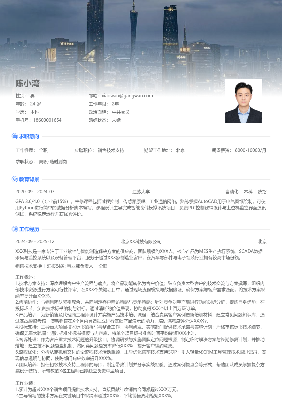 高级销售技术支持格调简历模板