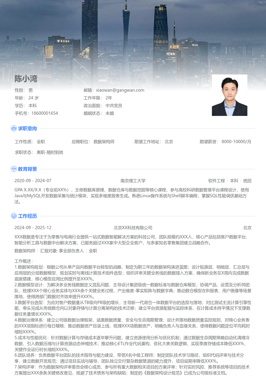 高级数据架构师格调简历模板