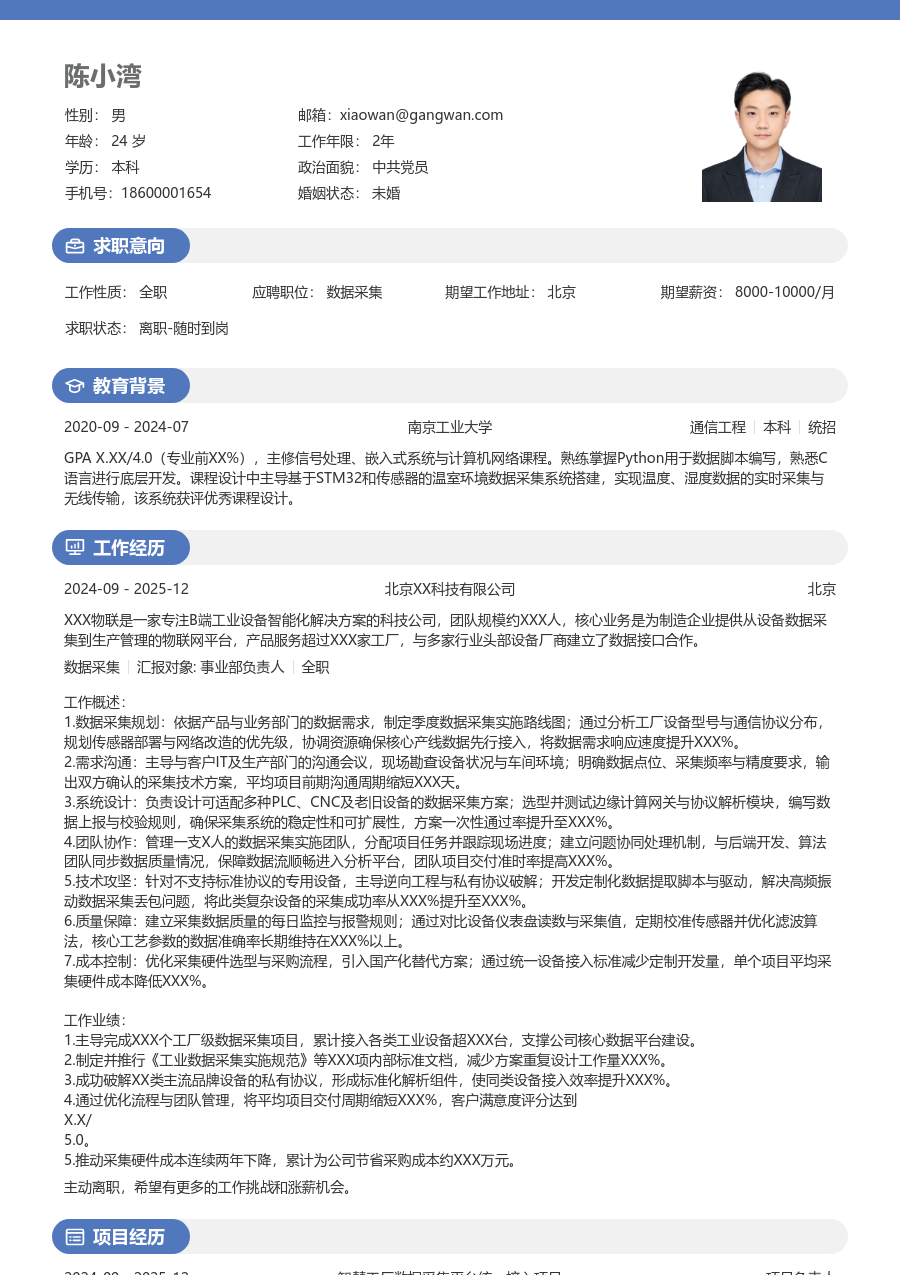 高级数据采集正式简历模板