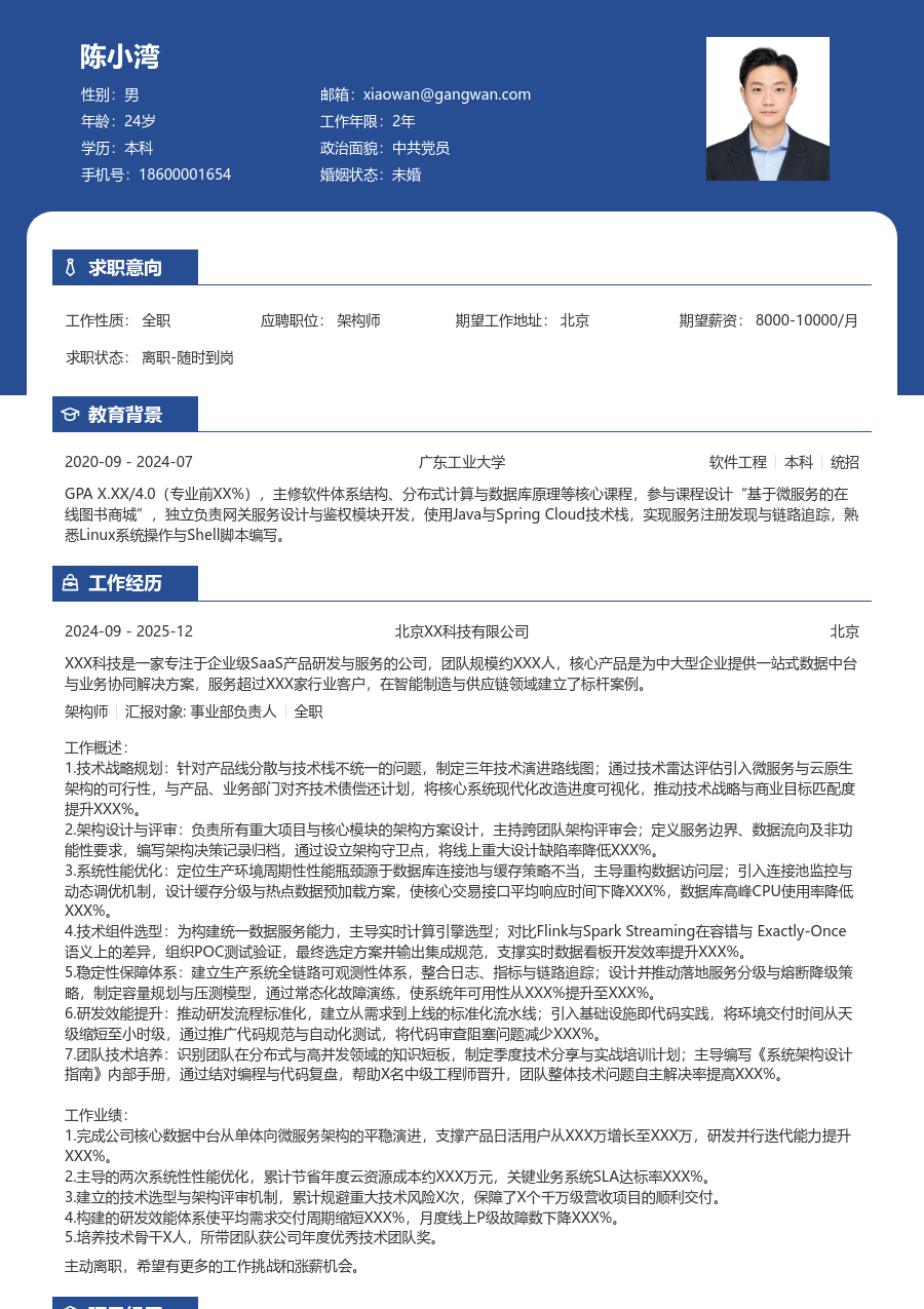 高级架构师简约简历模板