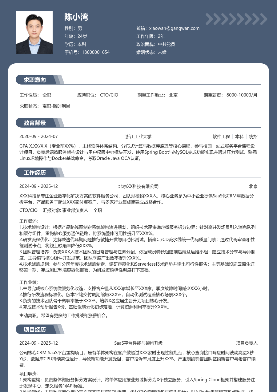 在校生CTO/CIO百搭简历模板