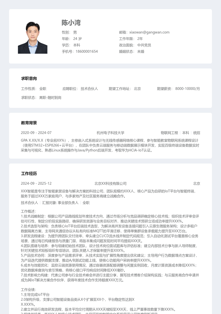 在校生技术合伙人专业简历模板