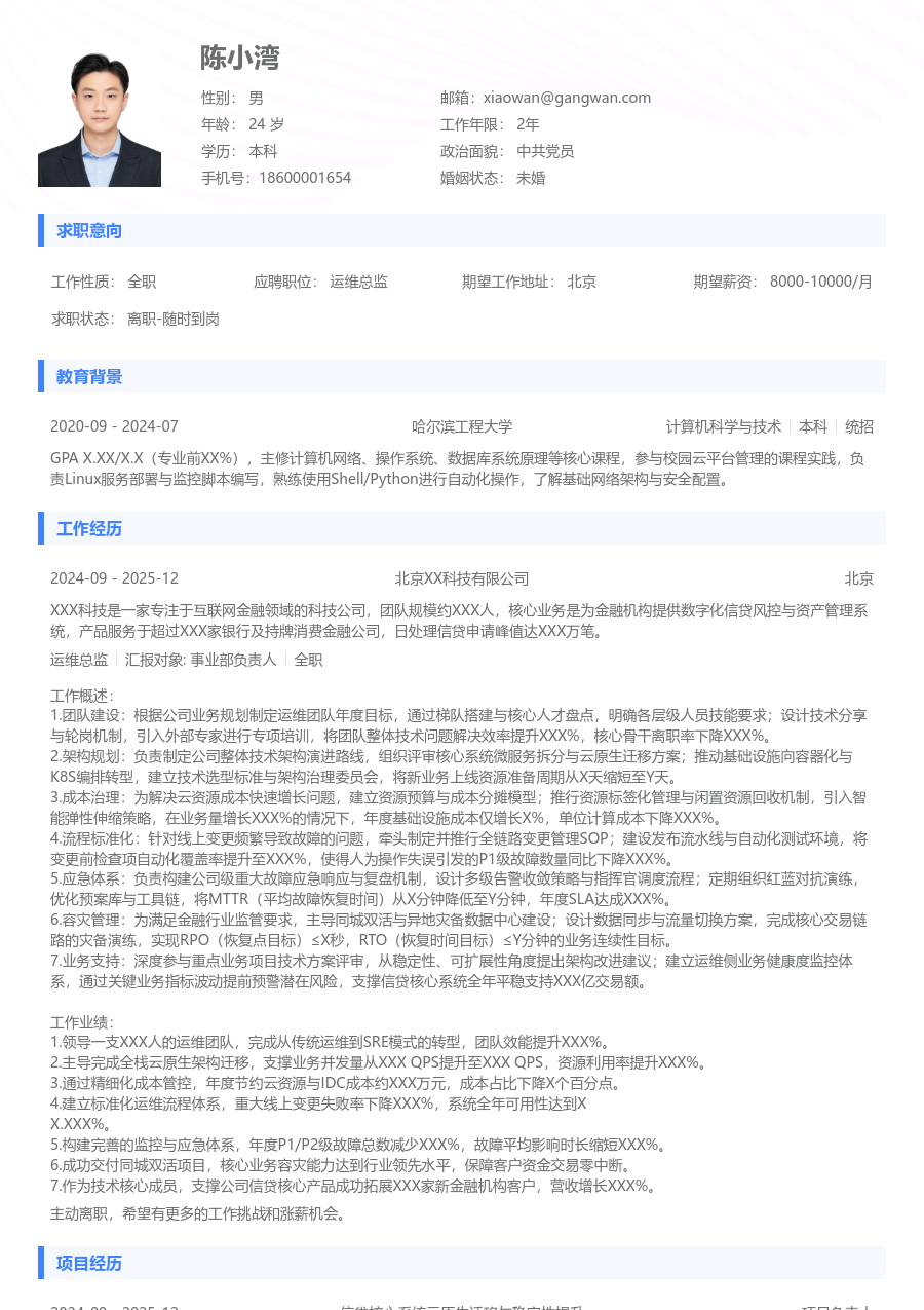 资深运维总监简约简历模板