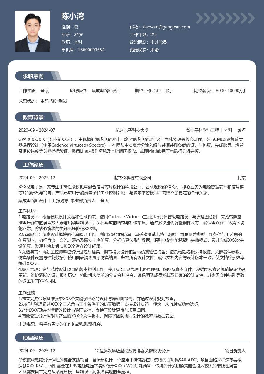 在校生集成电路IC设计整洁简历模板