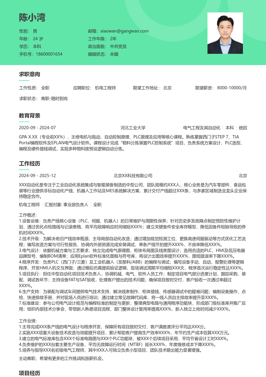 资深机电工程师实用简历模板