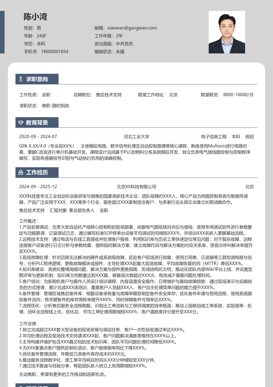 资深售后技术支持严谨简历模板