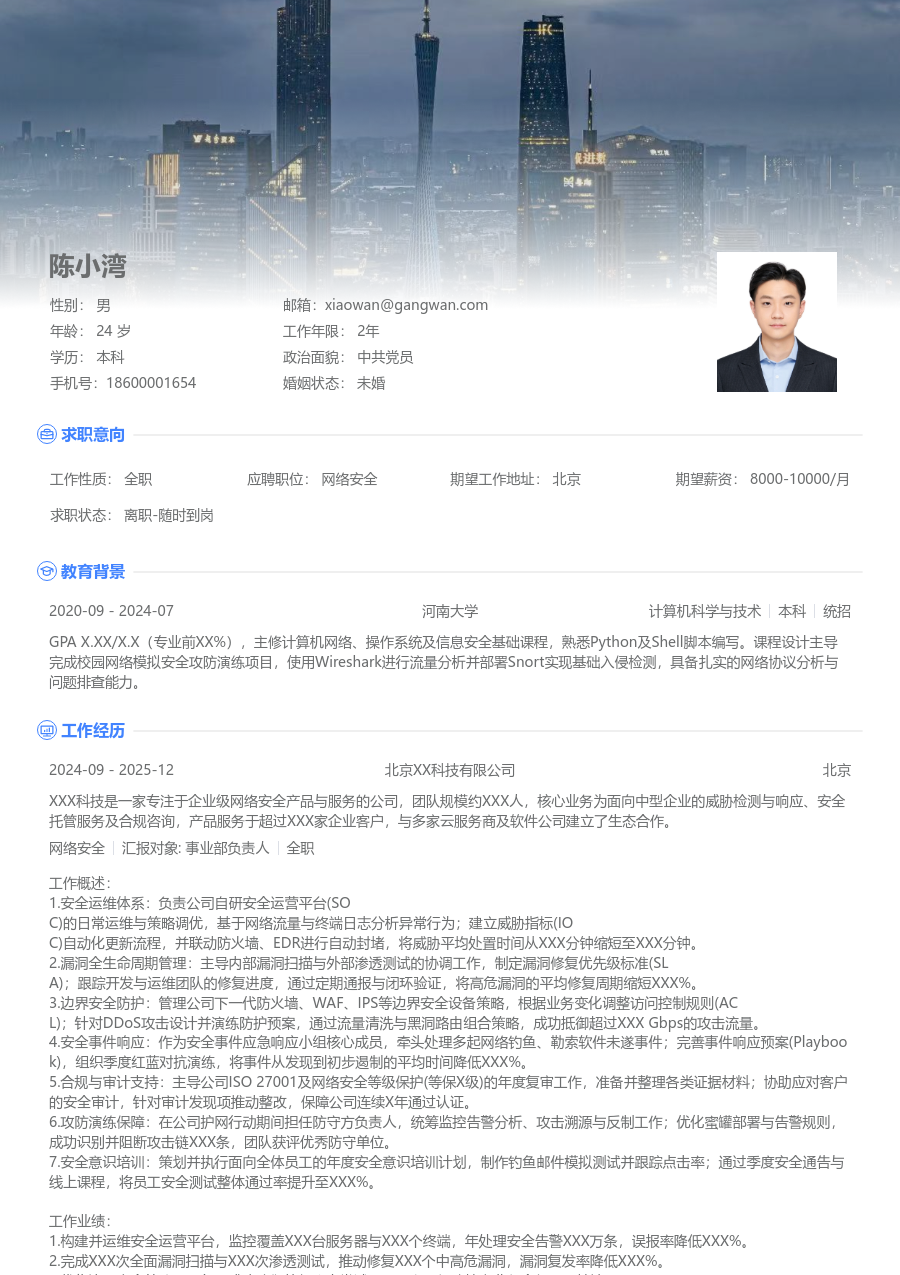 资深网络安全高端简历模板