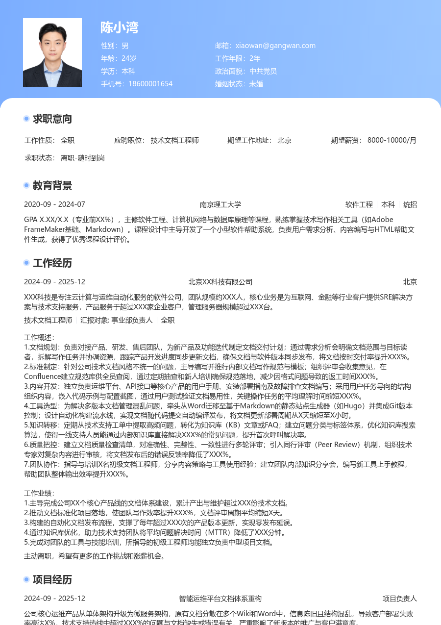 高级技术文档工程师现代简历模板