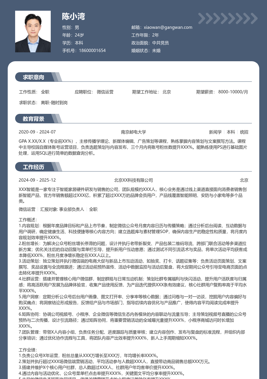 高级微信运营简约简历模板