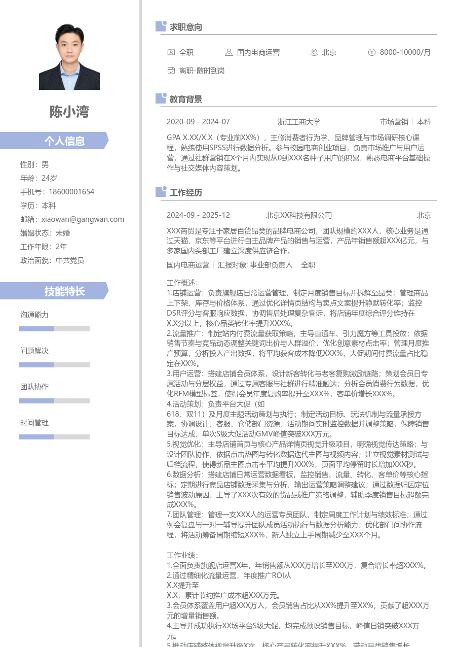 资深国内电商运营设计简历模板