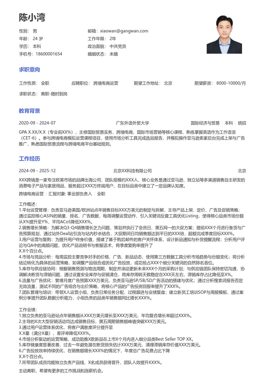 高级跨境电商运营活泼简历模板