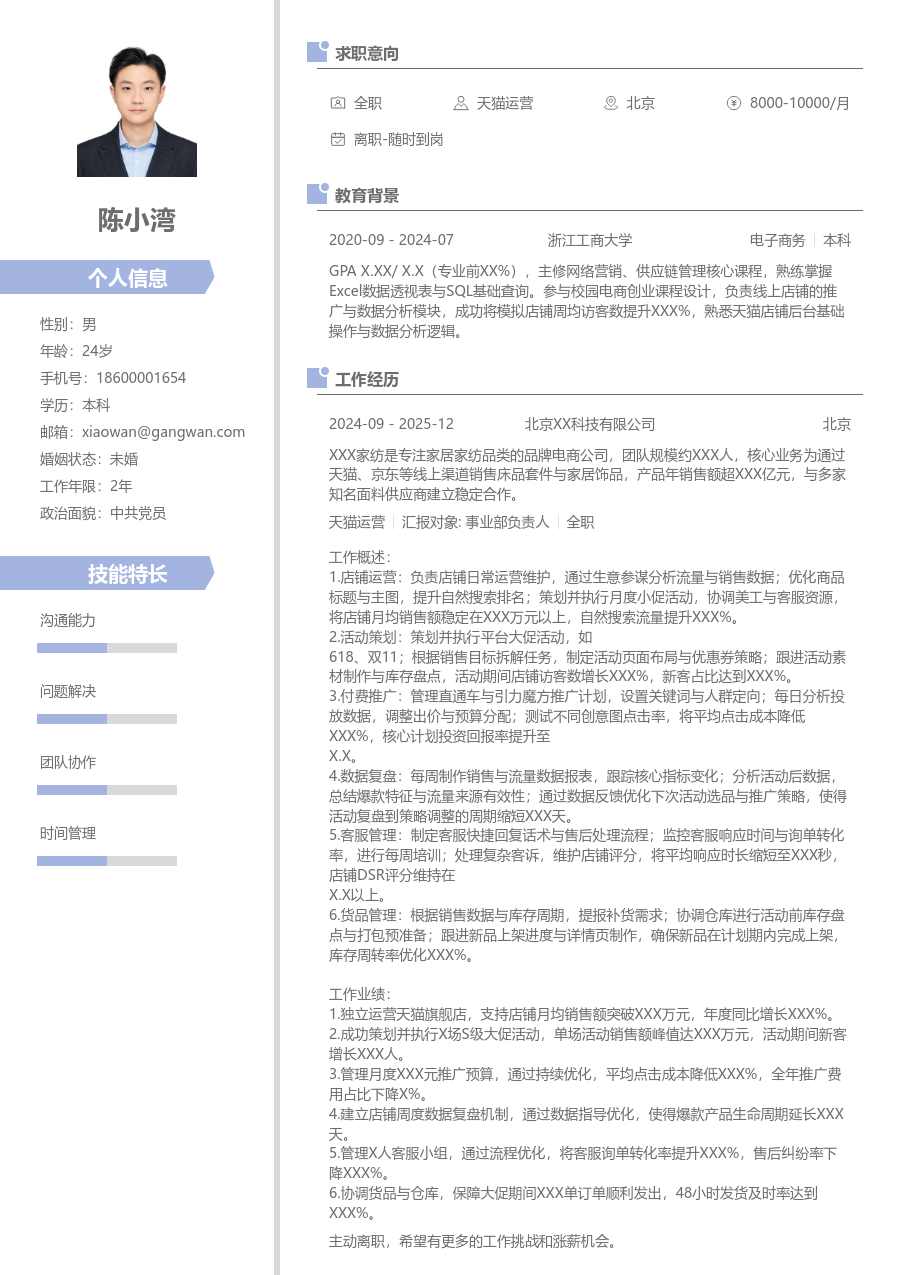 初级天猫运营创意简历模板