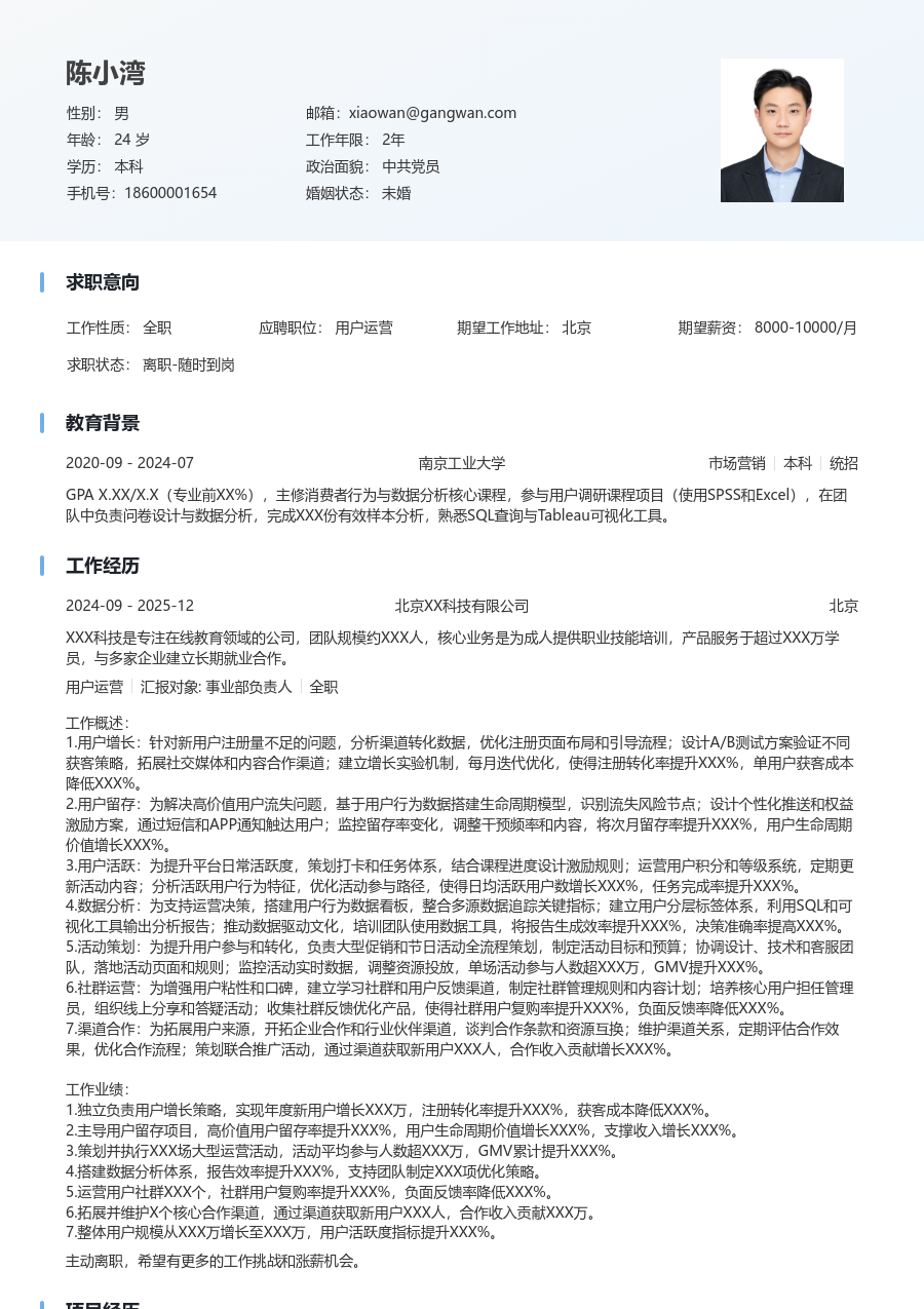 资深用户运营干练简历模板