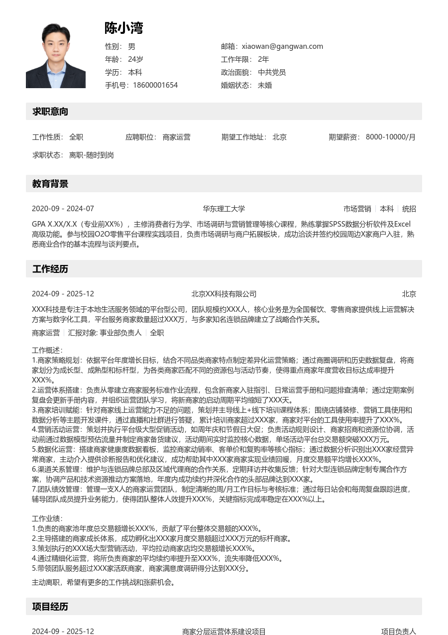 资深商家运营舒适简历模板