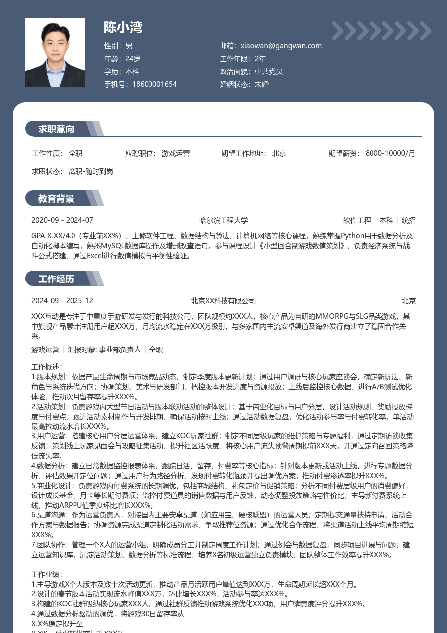 5-10年经验游戏运营简历模板（成熟设计）