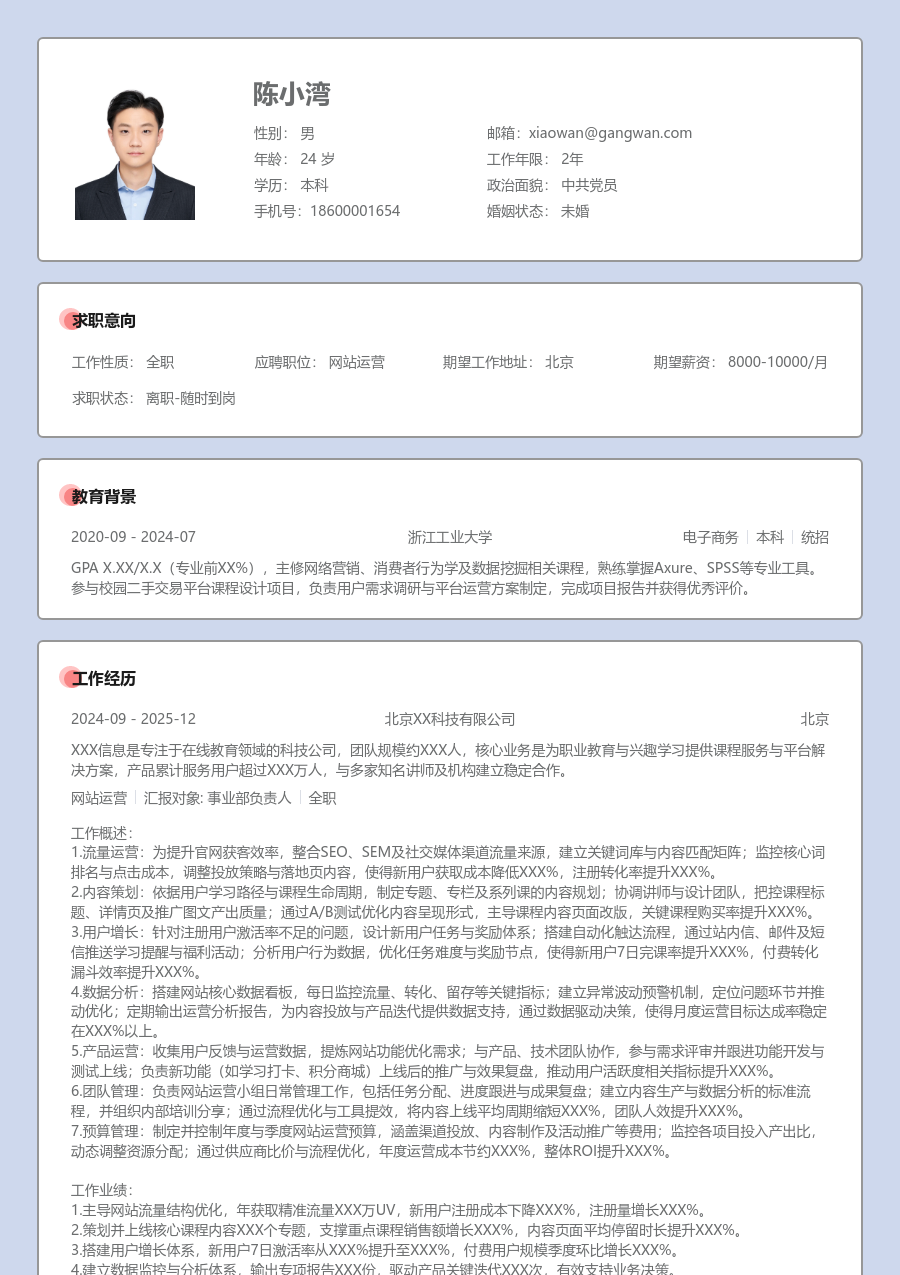 10+年经验网站运营简历模板（正式排版）