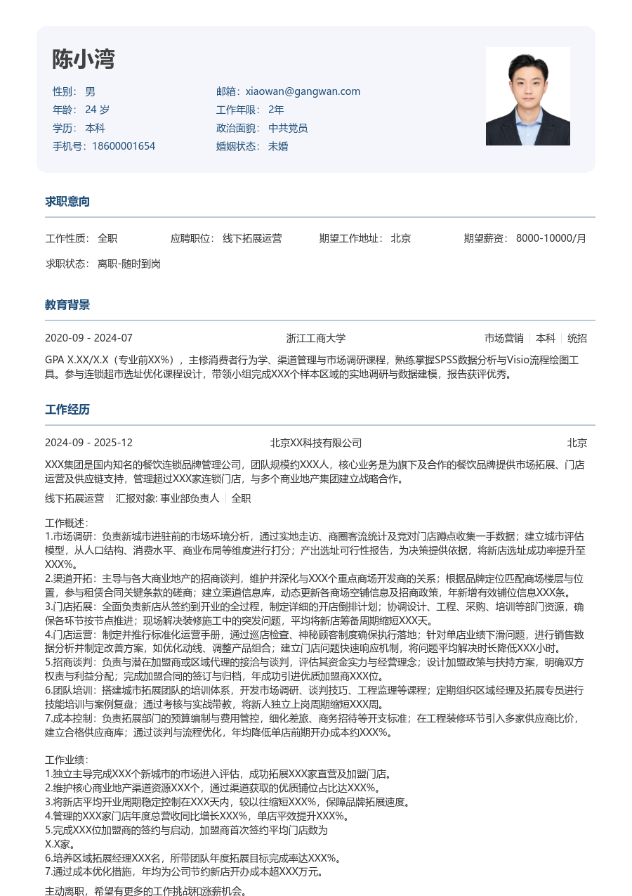5-10年经验线下拓展运营简历模板（正式风）