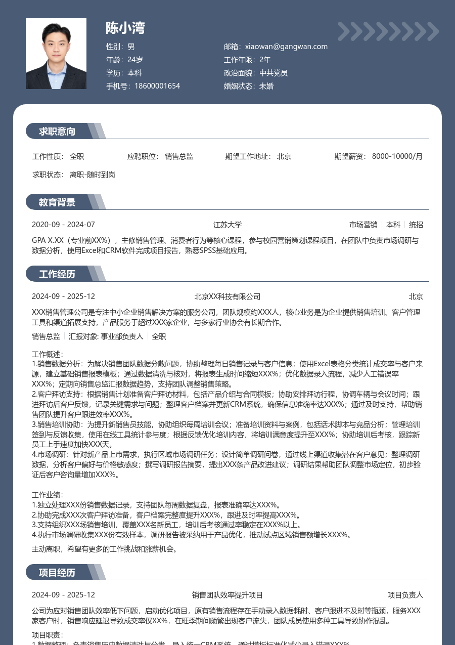 大三找实习销售总监简历模板（厚重样式）