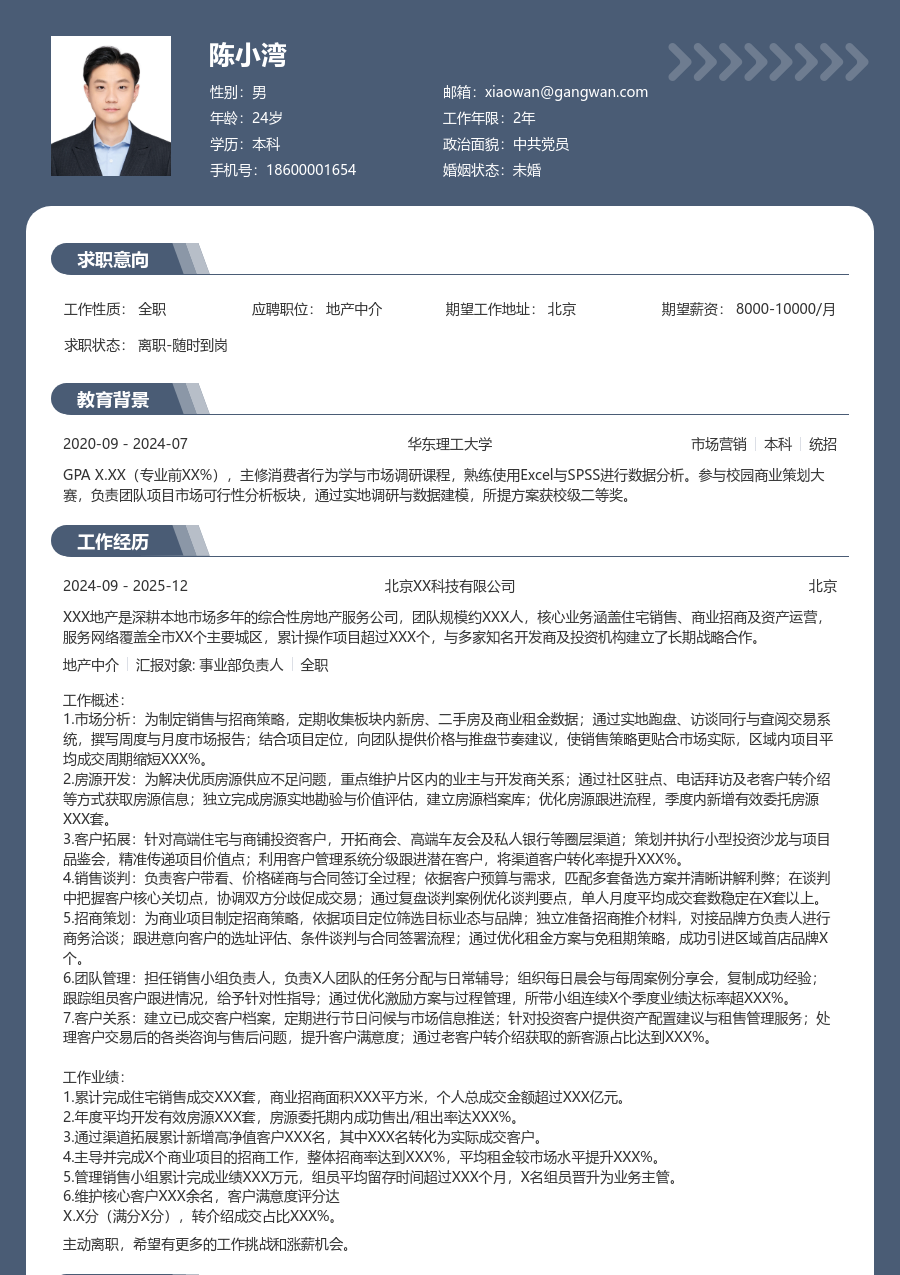 10+年经验地产中介简历模板（专业版）