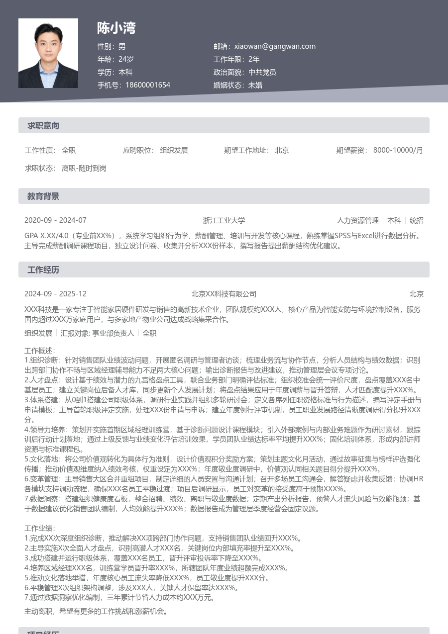 10+年经验组织发展简历模板（规范设计）