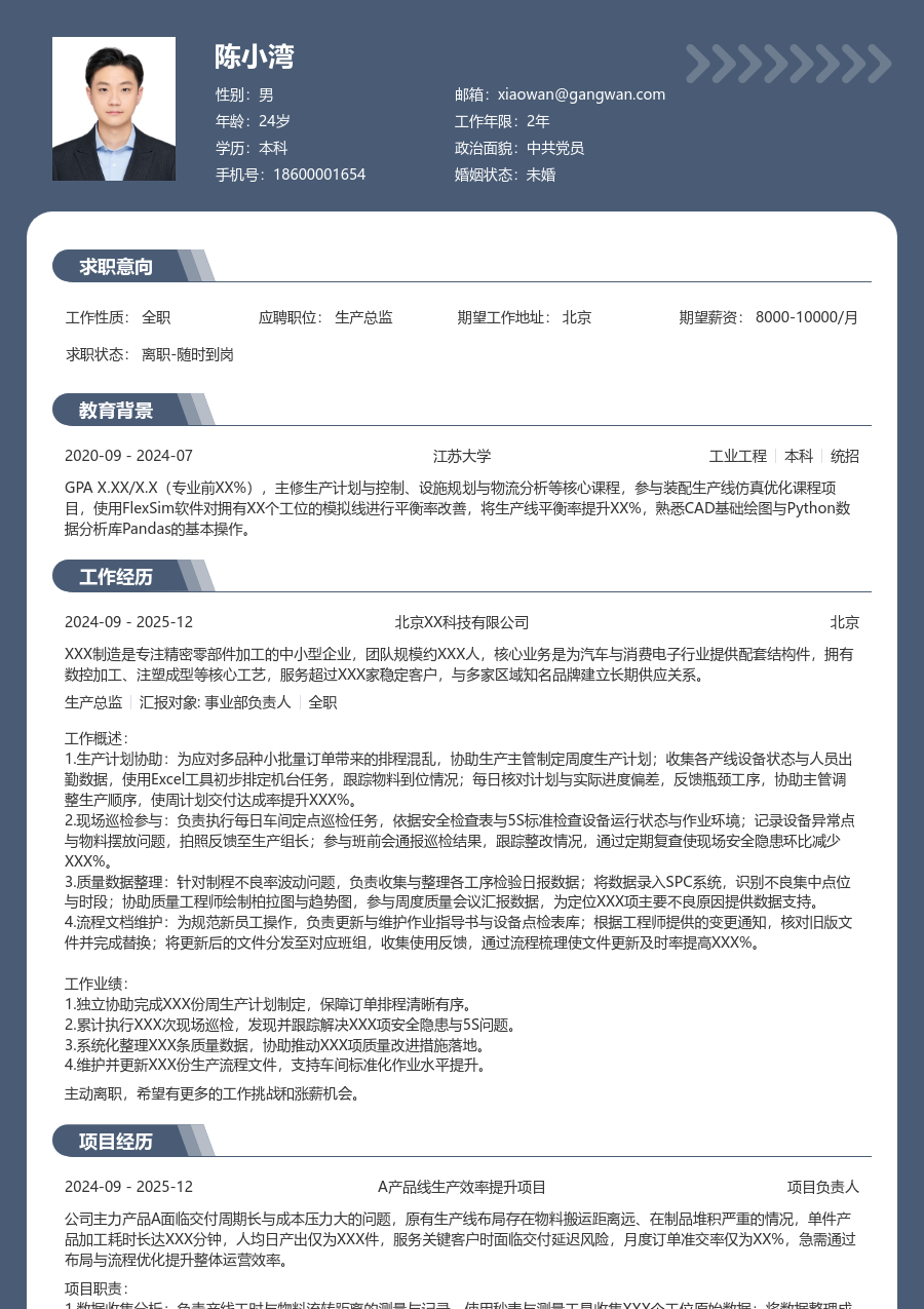 实习生生产总监简历模板（专业样式）