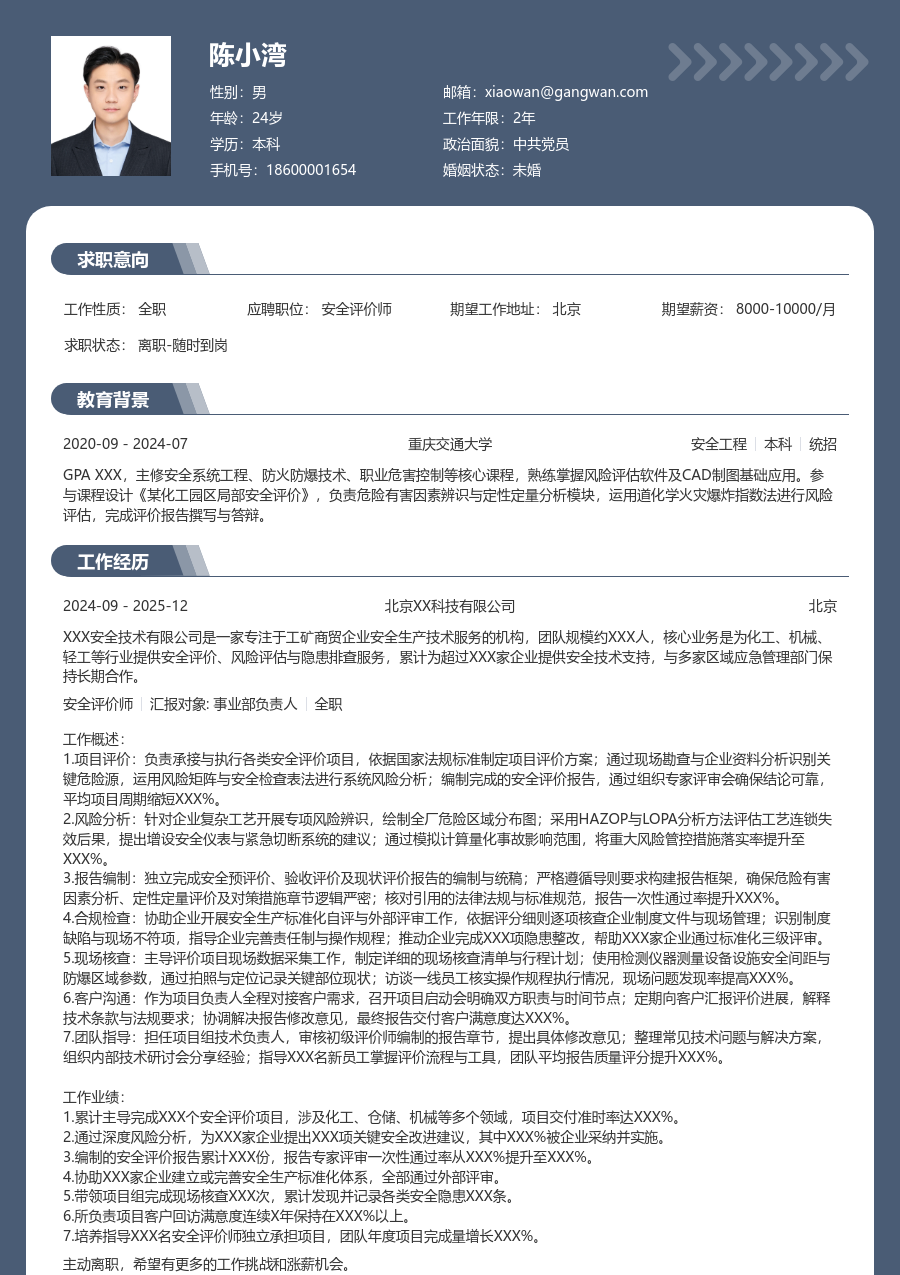 10+年经验安全评价师简历模板（资深版）