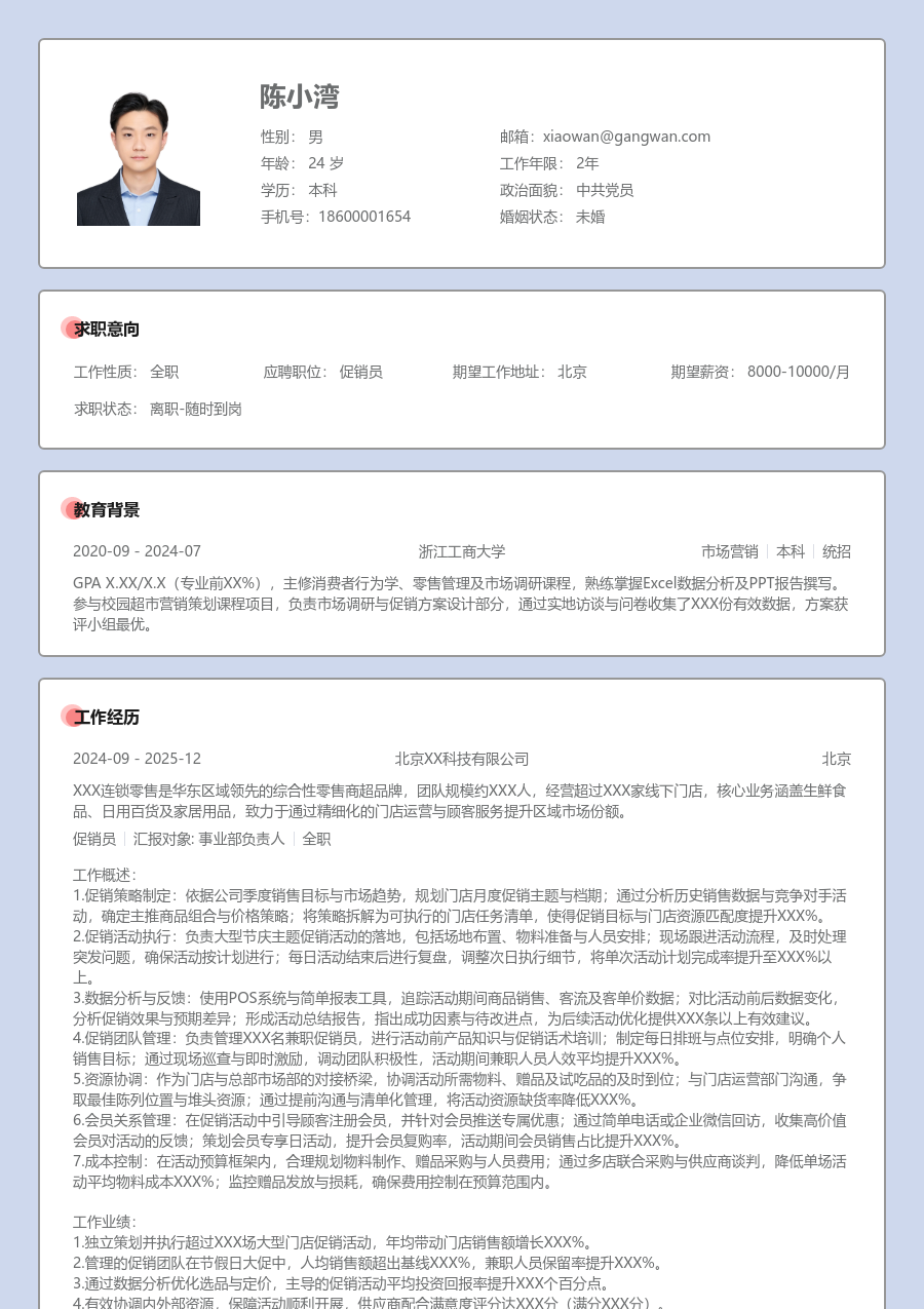5-10年经验促销员简历模板（规范样式）