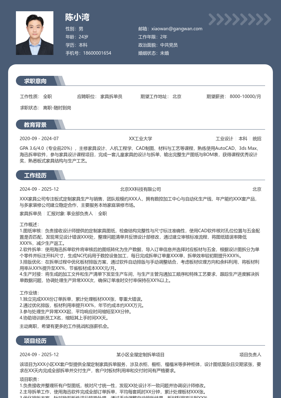 1年内经验家具拆单员简历模板（专业格式）