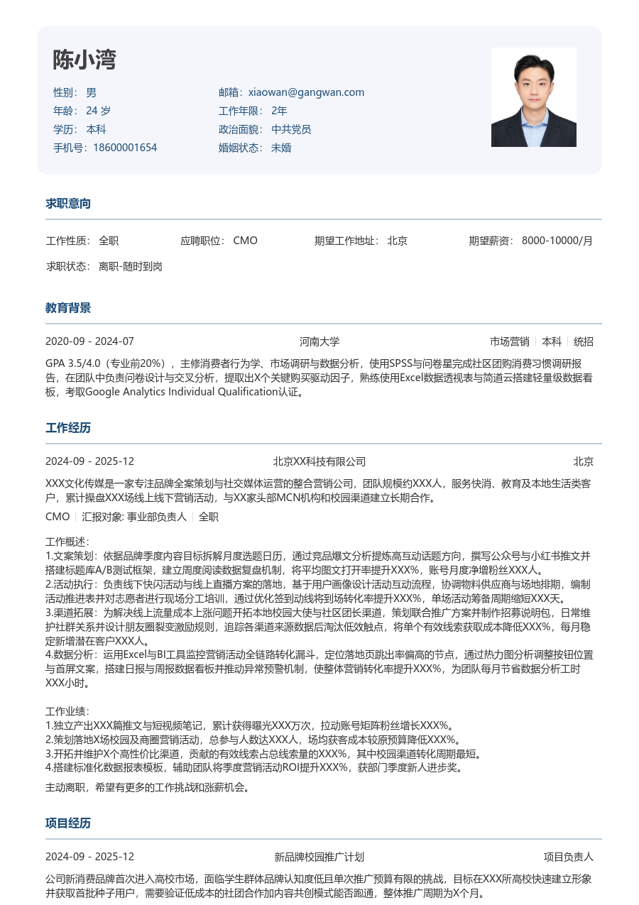 小白CMO简历模板（正式设计）
